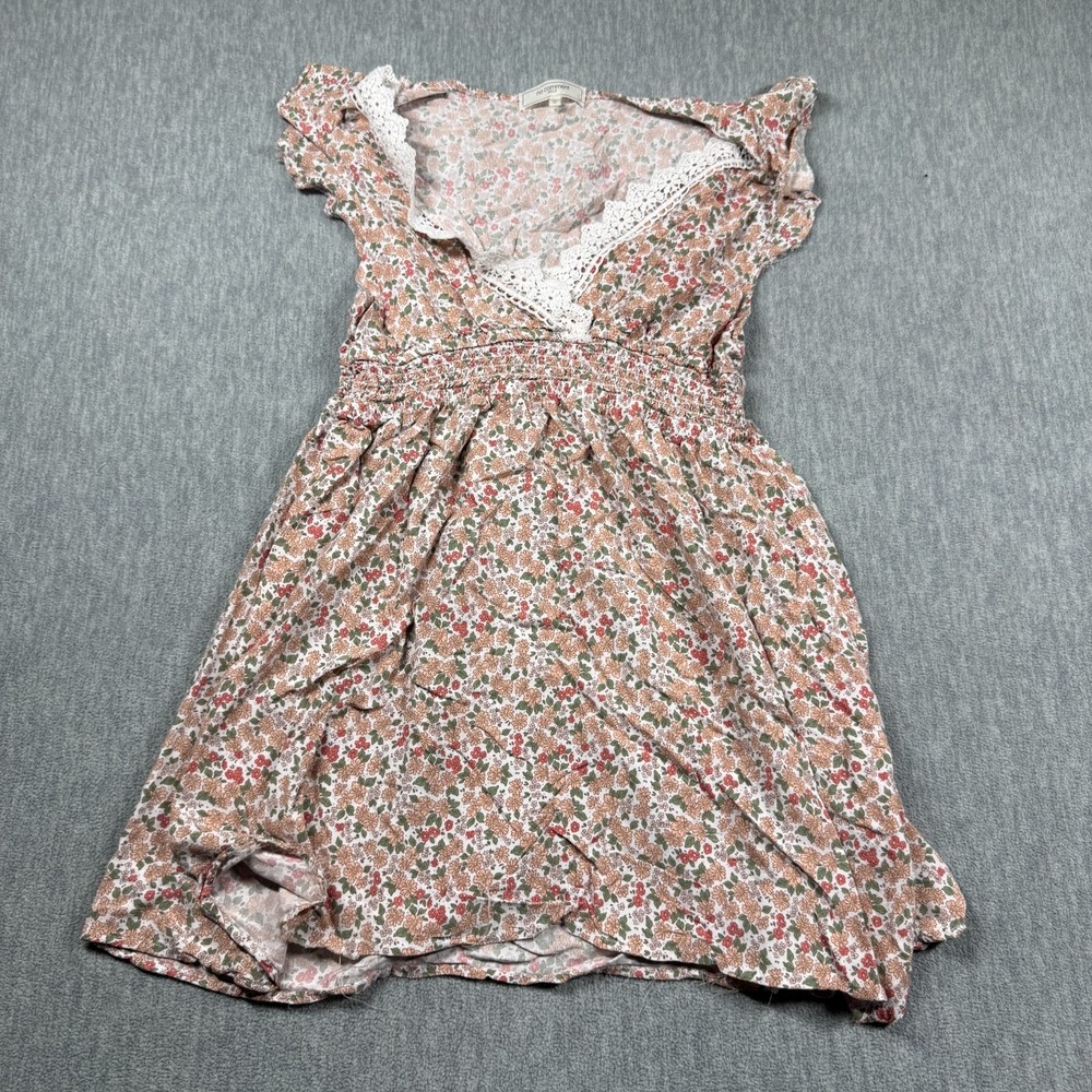 No Comment Dress Womens XL Floral Lace Trim‎ V-Neck Flutter Sleeve Mini Skater